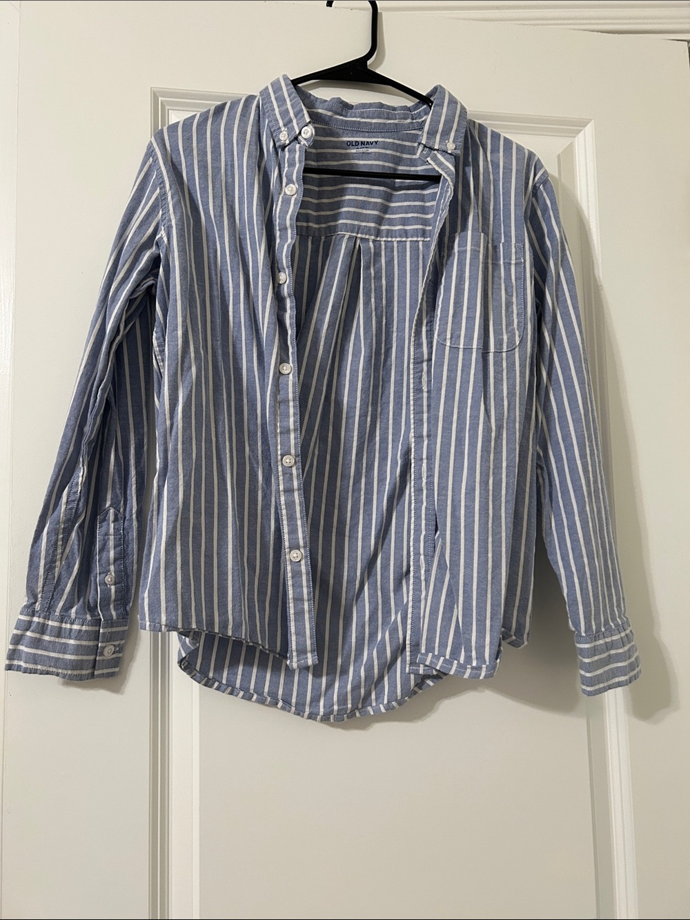 Girls Old Navy Light Blue and White Vertical Stripe Button-Down Shirt